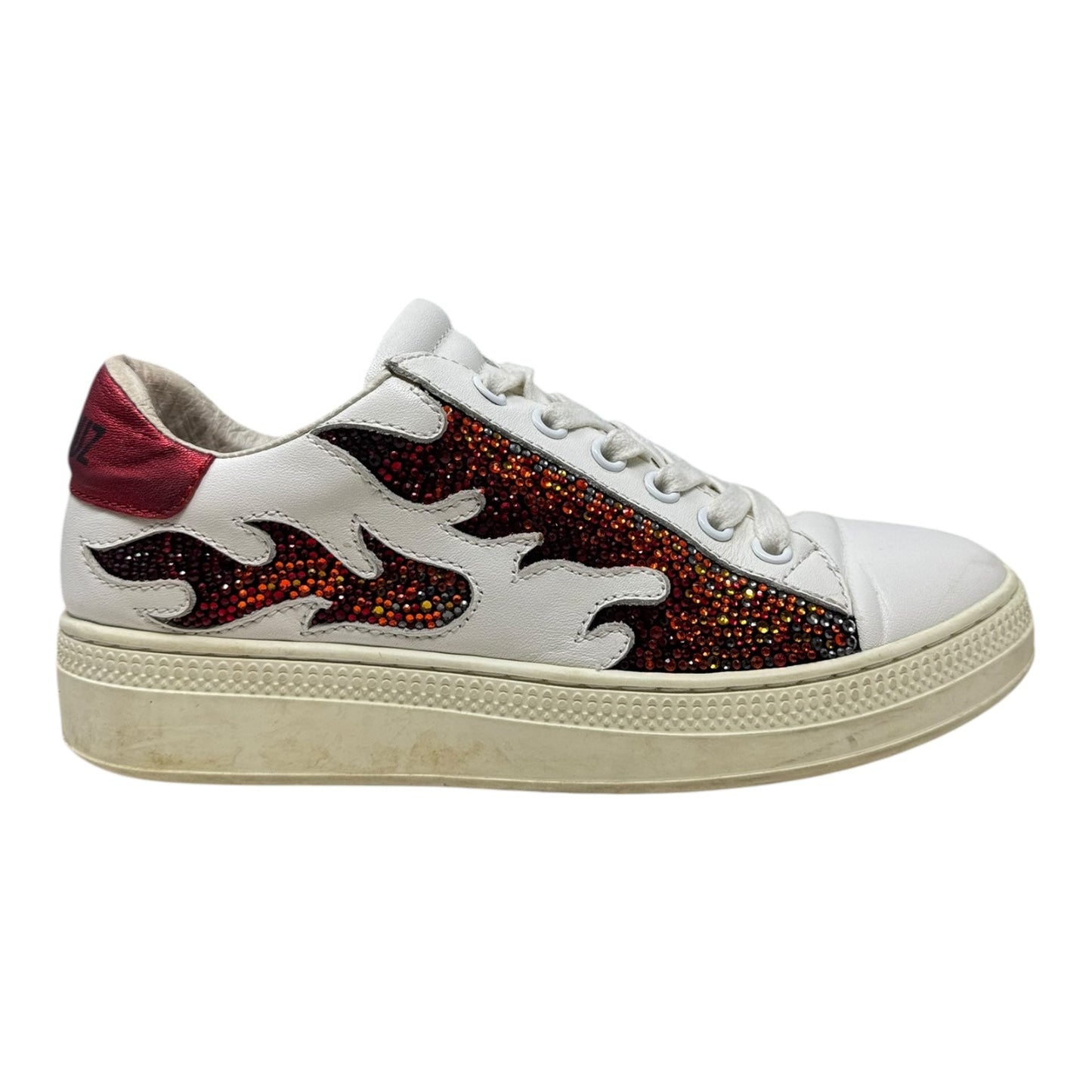 Rhinestone Flame Trainers Sneakers By Lola Cruz In Red & White, Size: 6