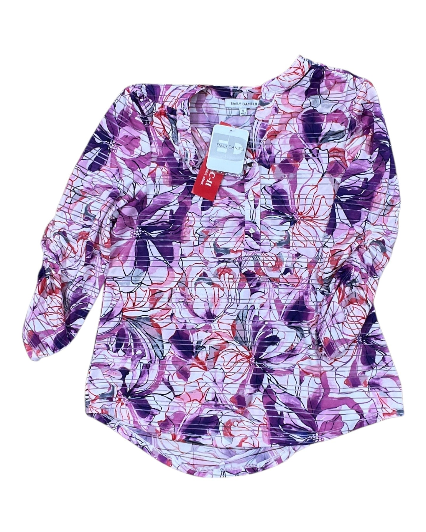 Top 3/4 Sleeve By Emily Daniels In Pink & Purple, Size:S