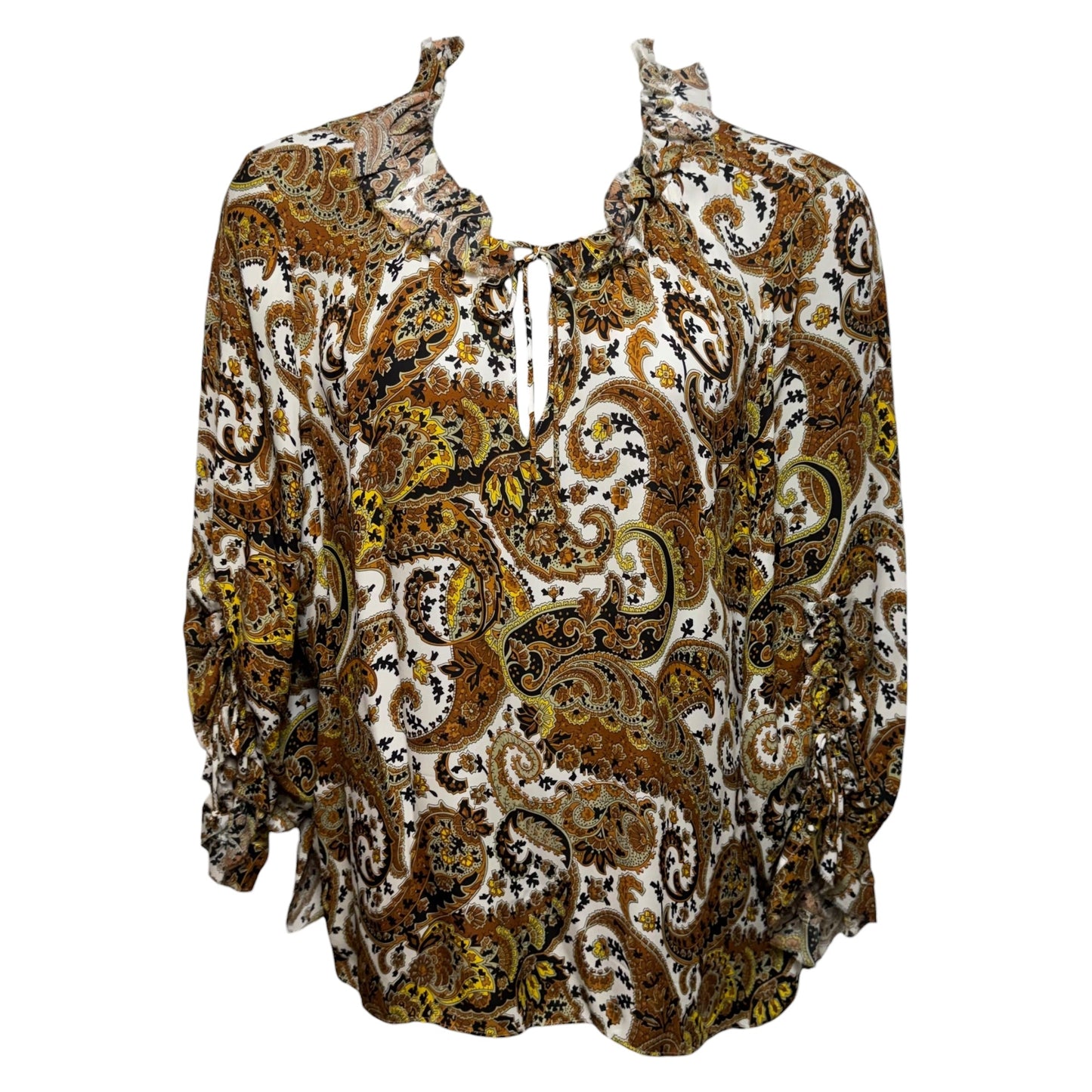 Silk Blouse Long Sleeve By Kobi Halperin In Paisley Print, Size: XXL