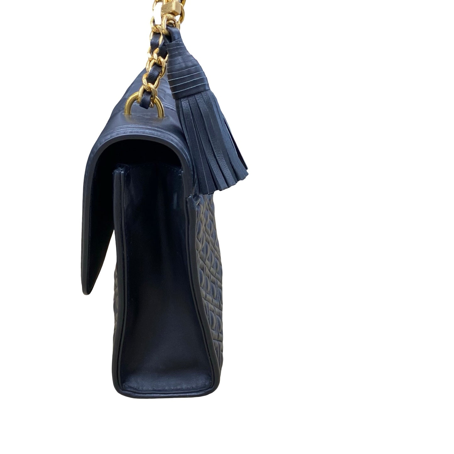 Handbag Designer By Tory Burch In Black & Gold, Size:Medium