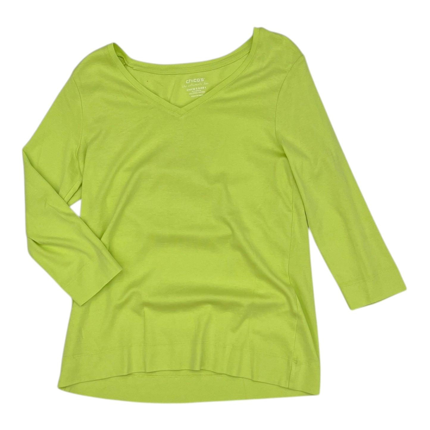 Top 3/4 Sleeve By Chicos In Green, Size:M
