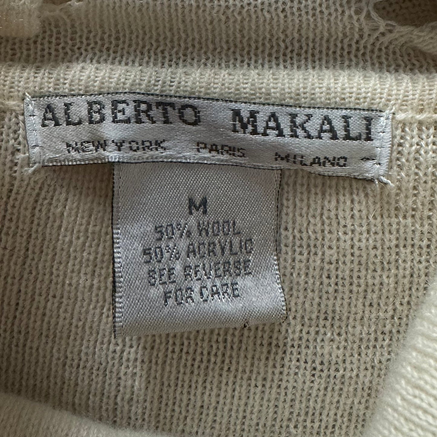 Abstract Textured Wool Blend Sweater By Alberto Makali In Cream & Grey, Size: M