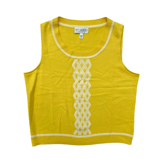 Top Sleeveless Luxury Designer By St John Collection In White & Yellow, Size:L