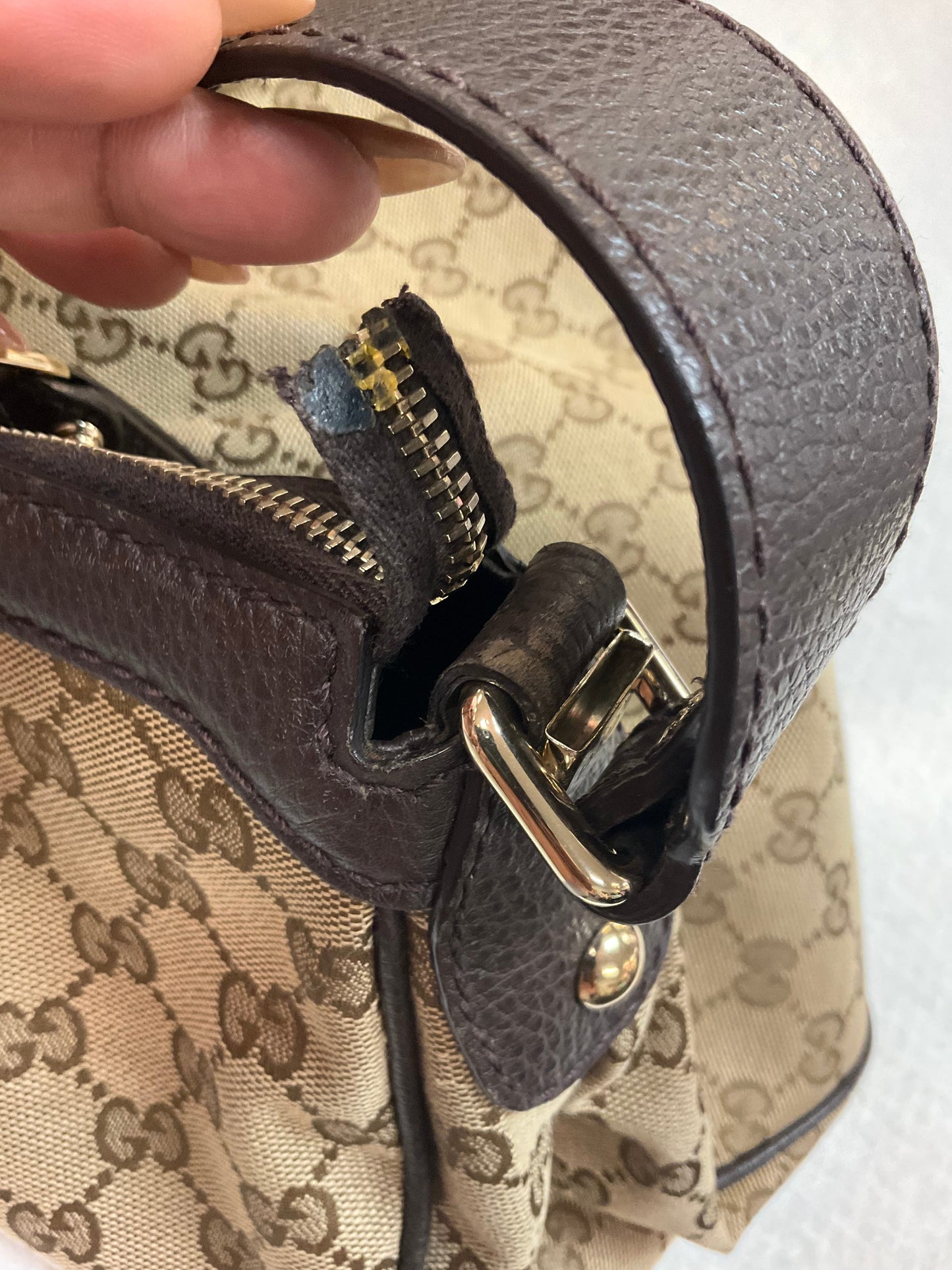 Handbag Luxury Designer By Gucci In Brown, Size:Large