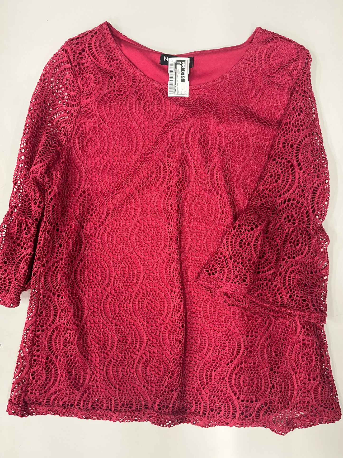 N Touch Long Sleeve Lace Crochet Blouse Pink Size M