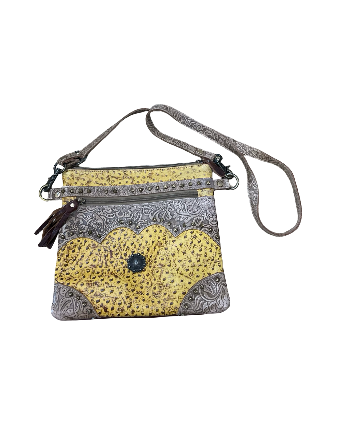 Crossbody By Myra In Tan & Yellow, Size:Medium