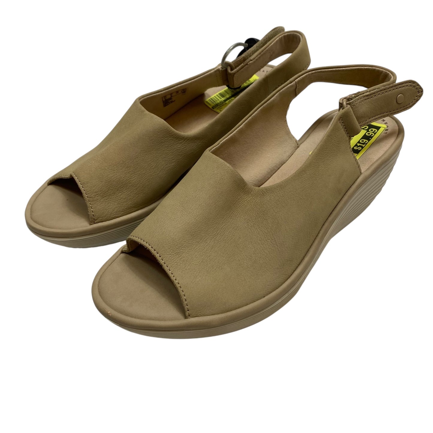 Sandals Heels Wedge By Clarks In Tan, Size:8