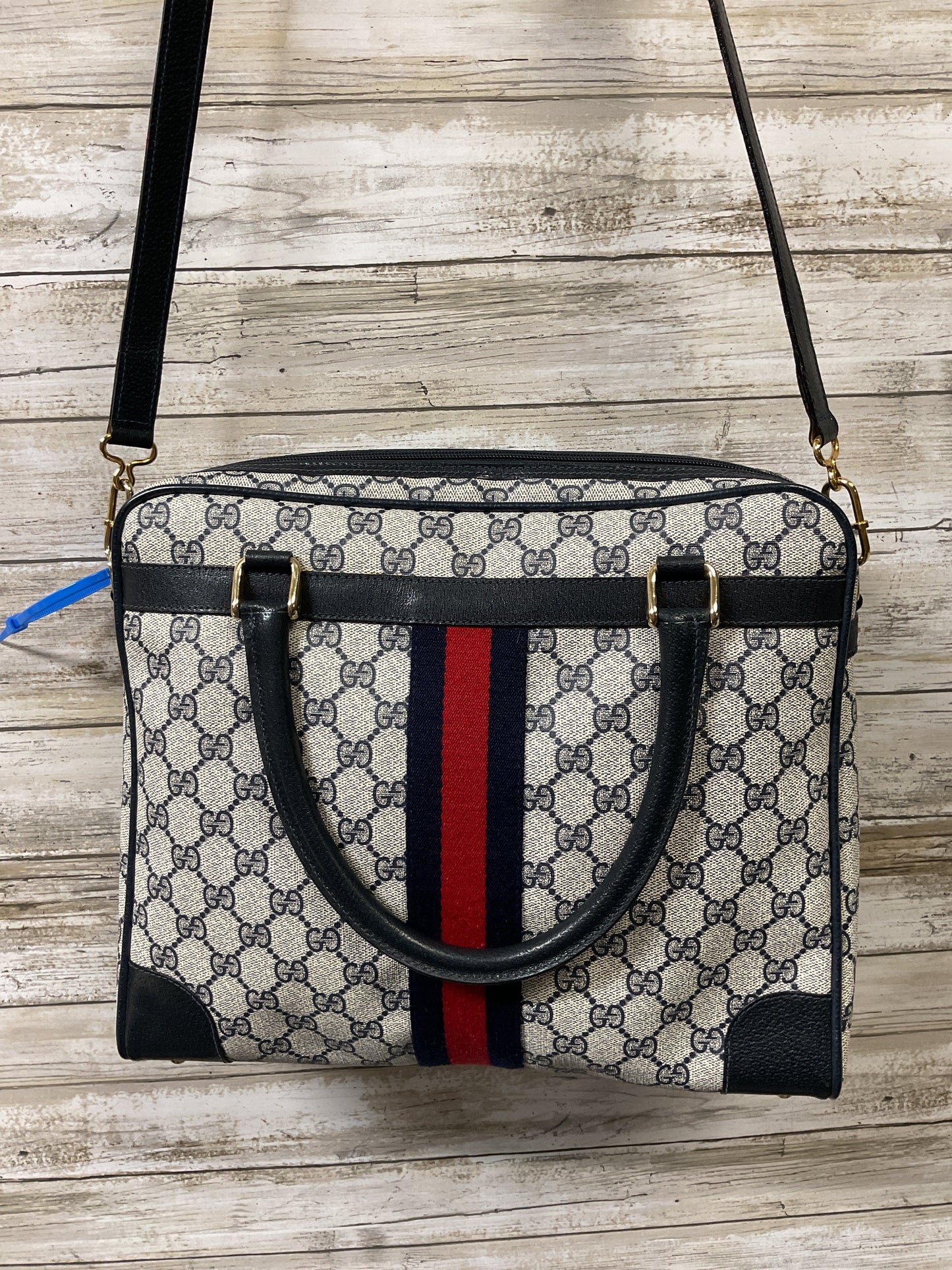 Tote Luxury Designer By Gucci In Black & Cream, Size:Medium