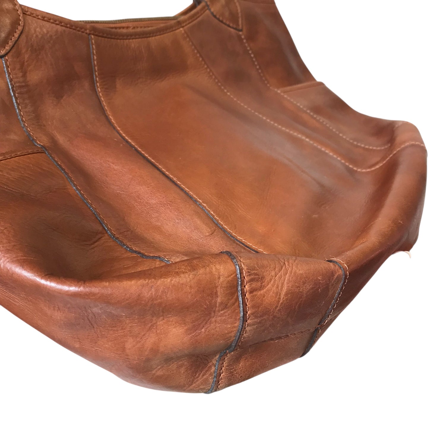 Tote Leather In Brown, Size:Large