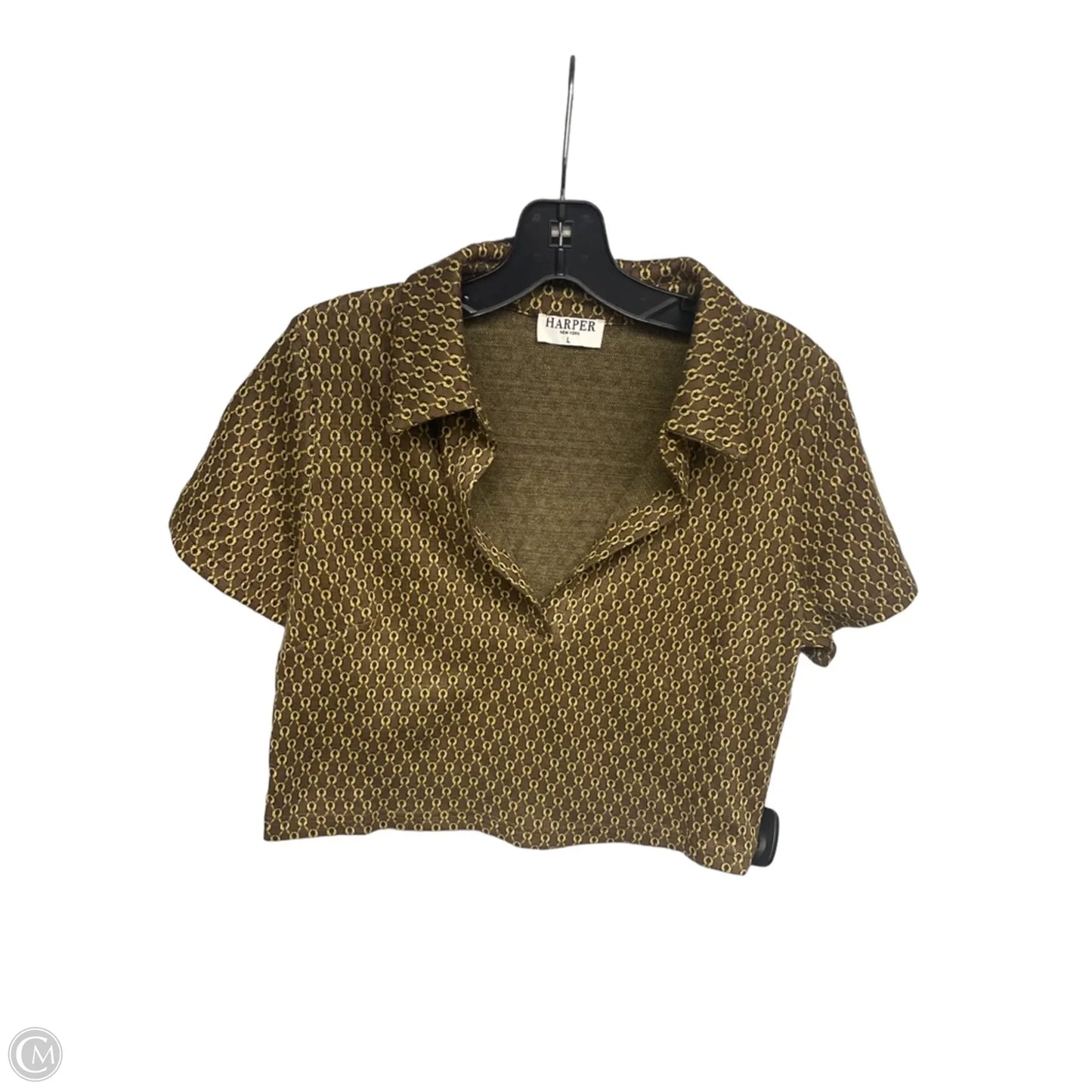 Top Short Sleeve By Harper In Brown & Gold, Size: L