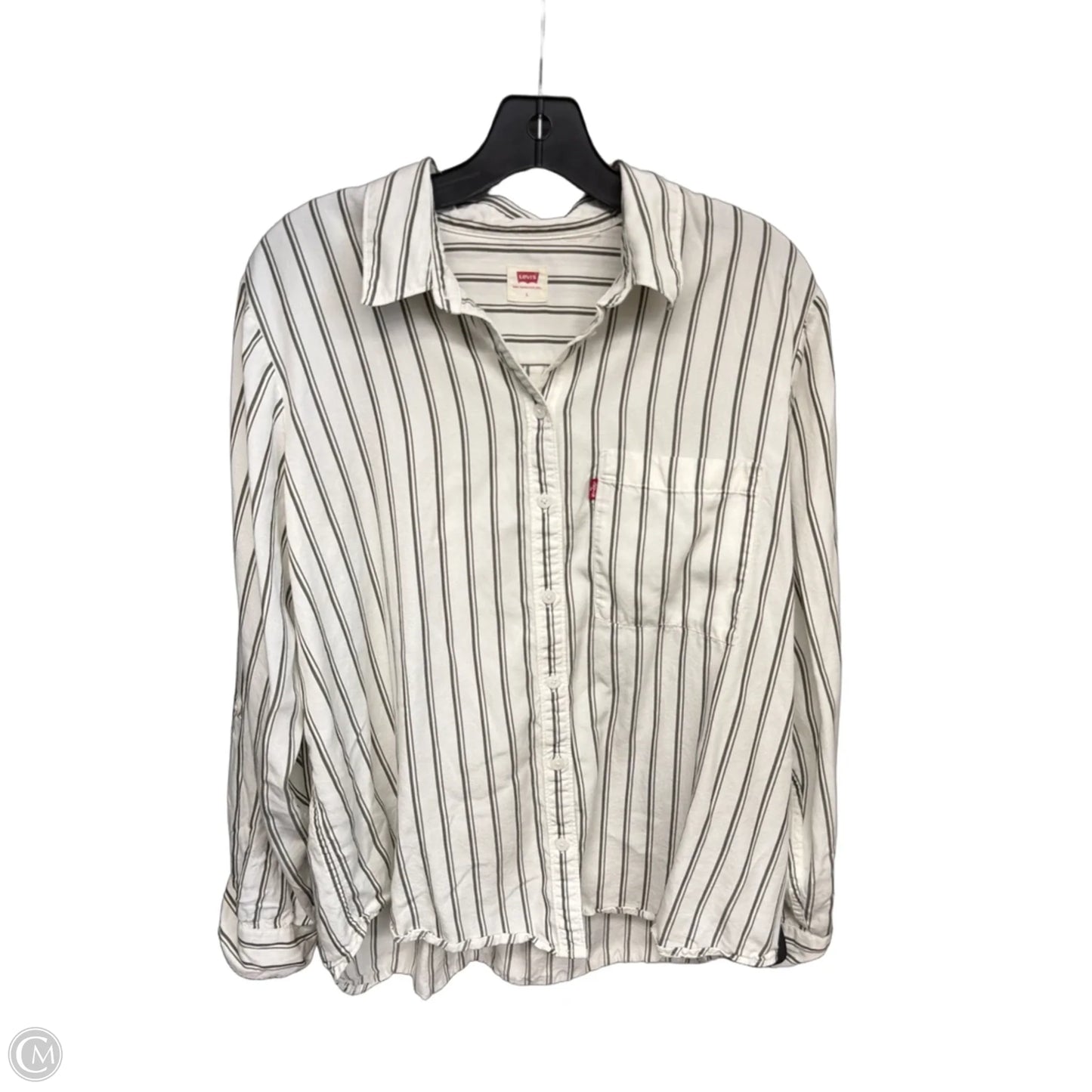 Top Long Sleeve By Levis In Green & White, Size: L