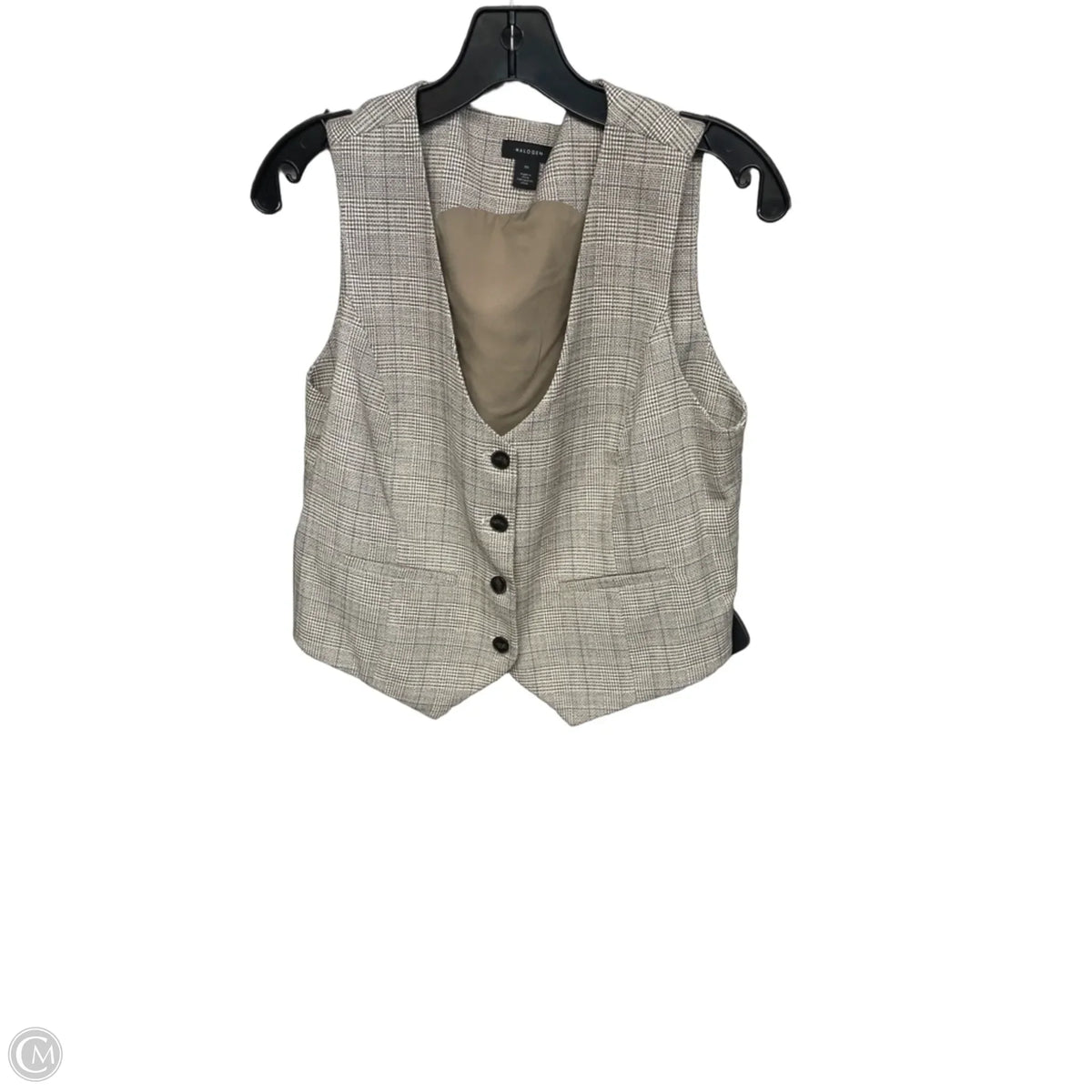 Top Sleeveless By Halogen In Plaid Pattern, Size: M