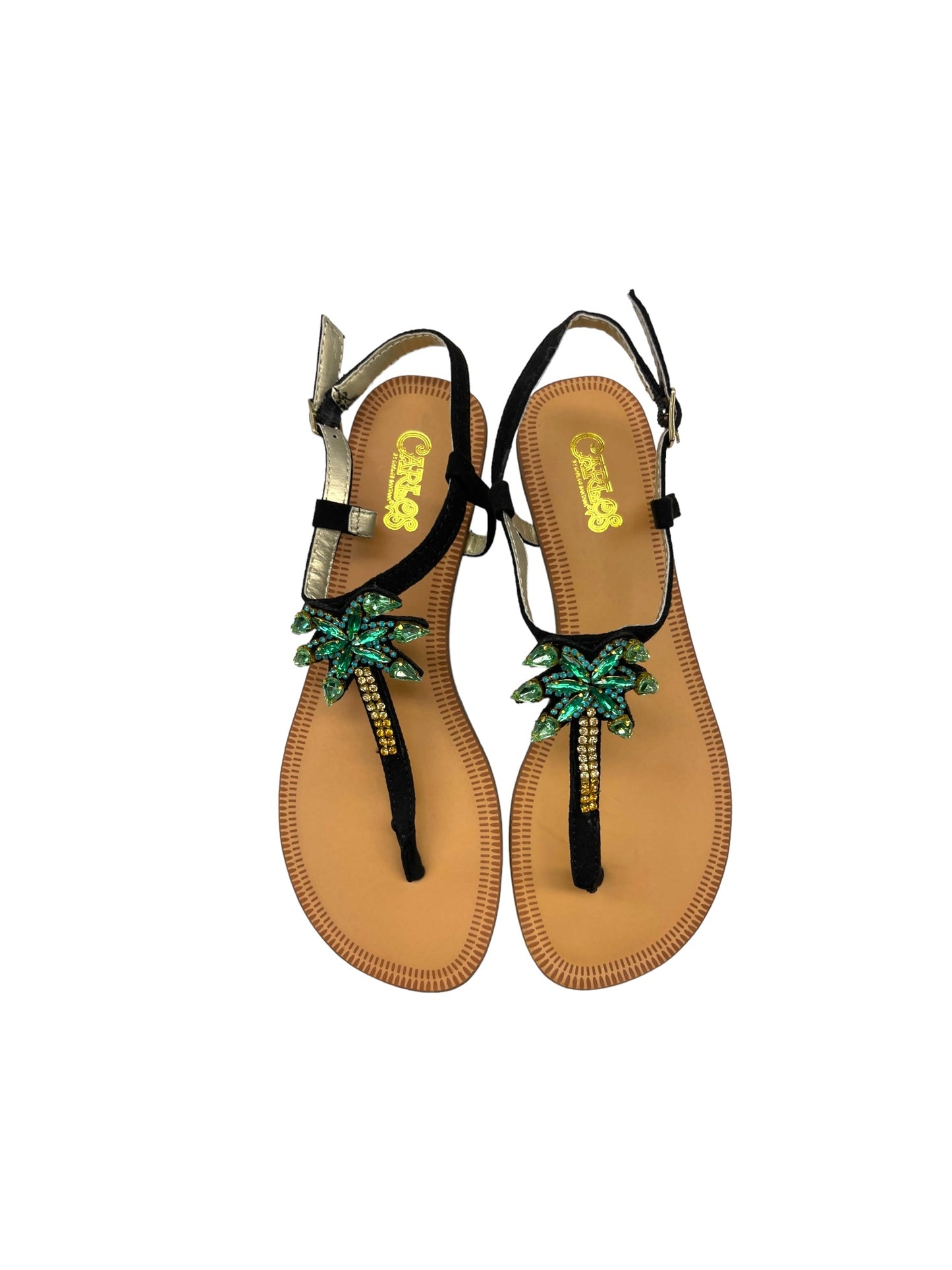 Black & Green Sandals Flip Flops Carlos By Carlos Santana, Size 7