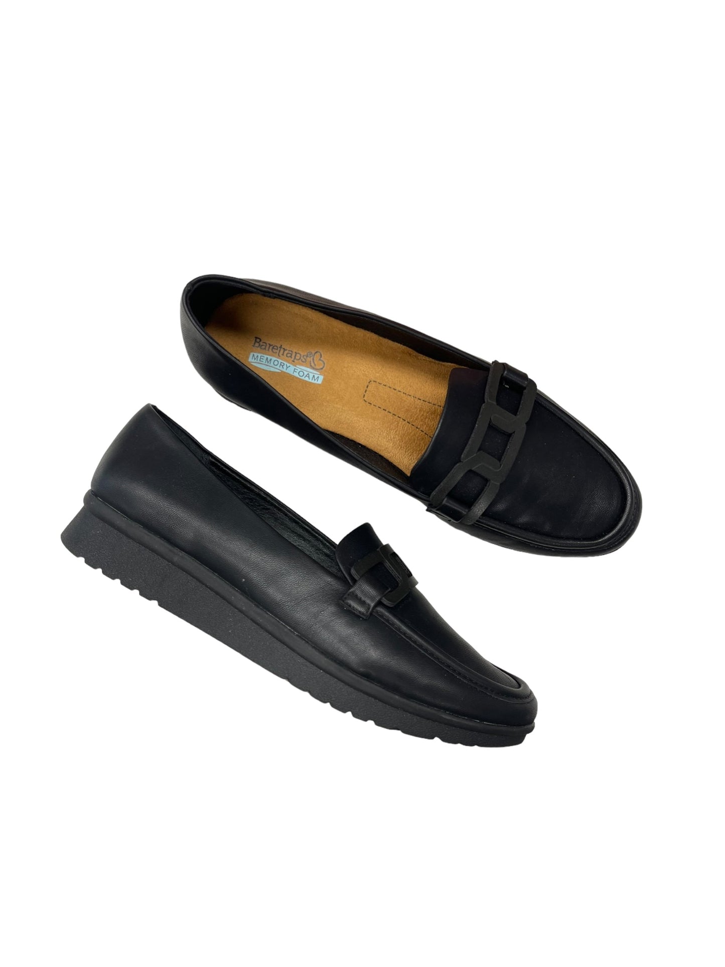 Black Shoes Flats Bare Traps, Size 9