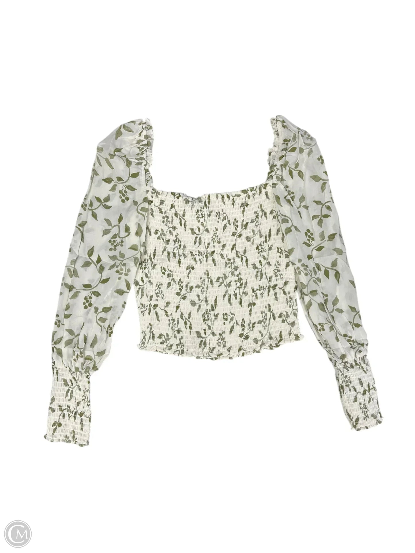 Top Long Sleeve By Reformation In Green & White, Size: S