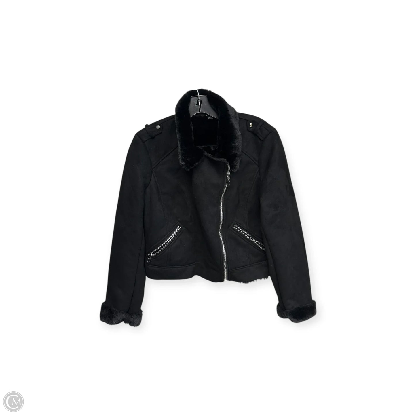 Jacket Faux Fur & Sherpa By Clothes Mentor In Black, Size: L