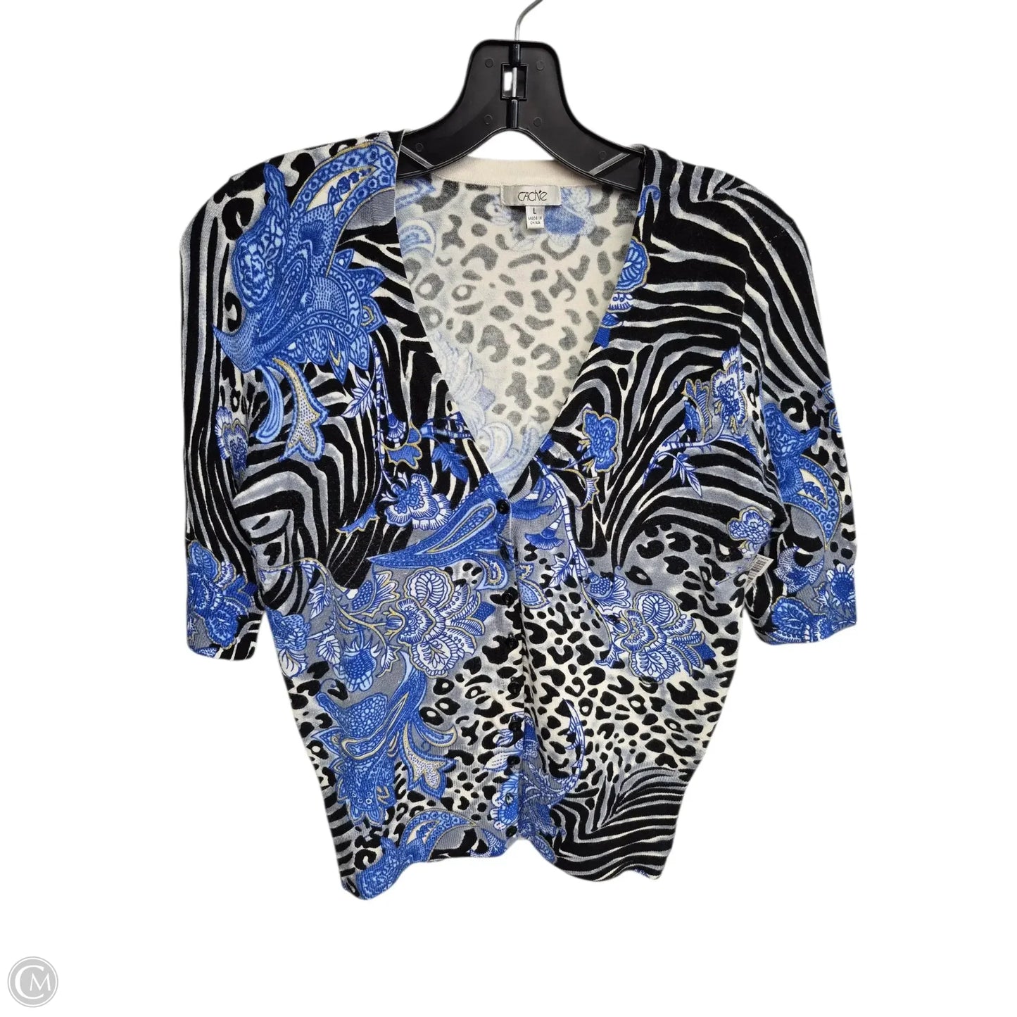 Top Short Sleeve By Cache In Blue & White, Size: L