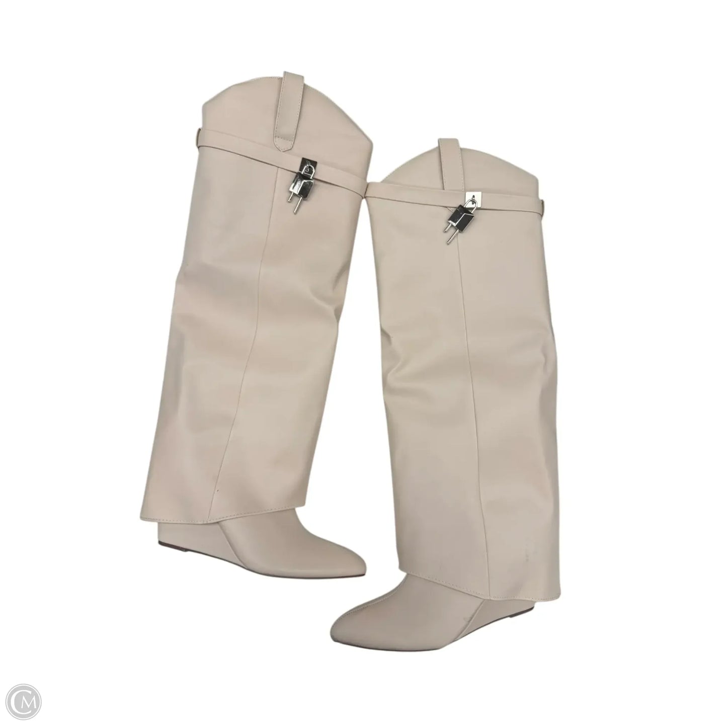 Boots Mid-calf Heels By Clothes Mentor In Cream, Size: 8.5