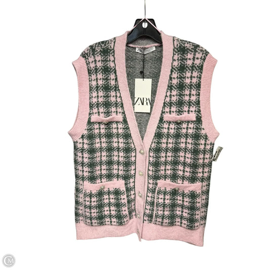 Vest Sweater By Zara In Green & Pink, Size: M