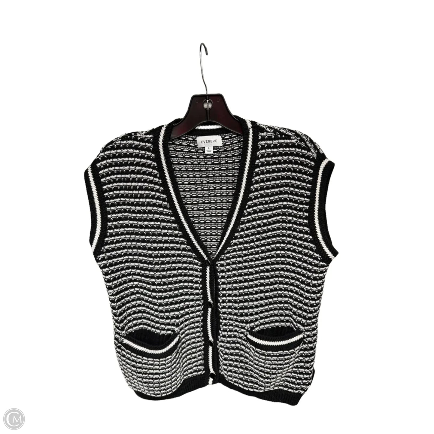 Top Sleeveless By Evereve In Black & White, Size: L