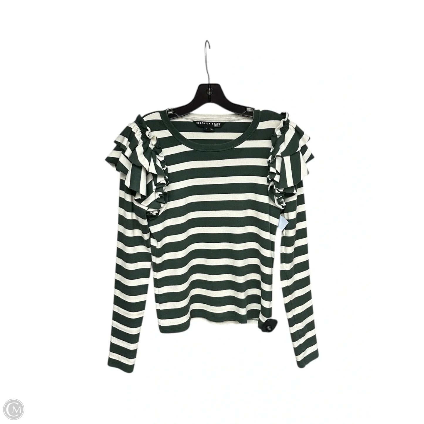 Top Long Sleeve By Veronica Beard In Green & White, Size: S