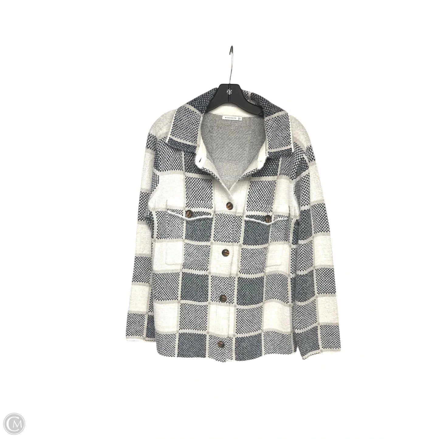 Jacket Shirt By Staccato In Blue & White, Size: L