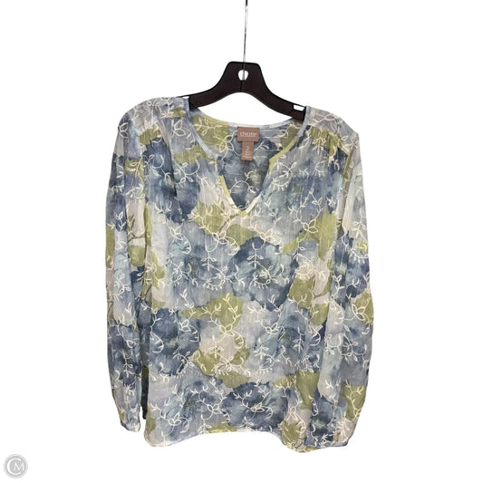 Top Long Sleeve By Chicos In Blue & Green, Size: L