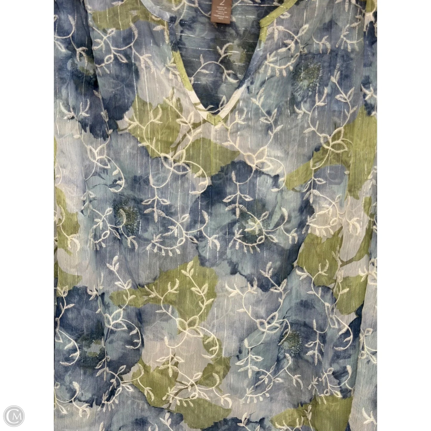 Top Long Sleeve By Chicos In Blue & Green, Size: L