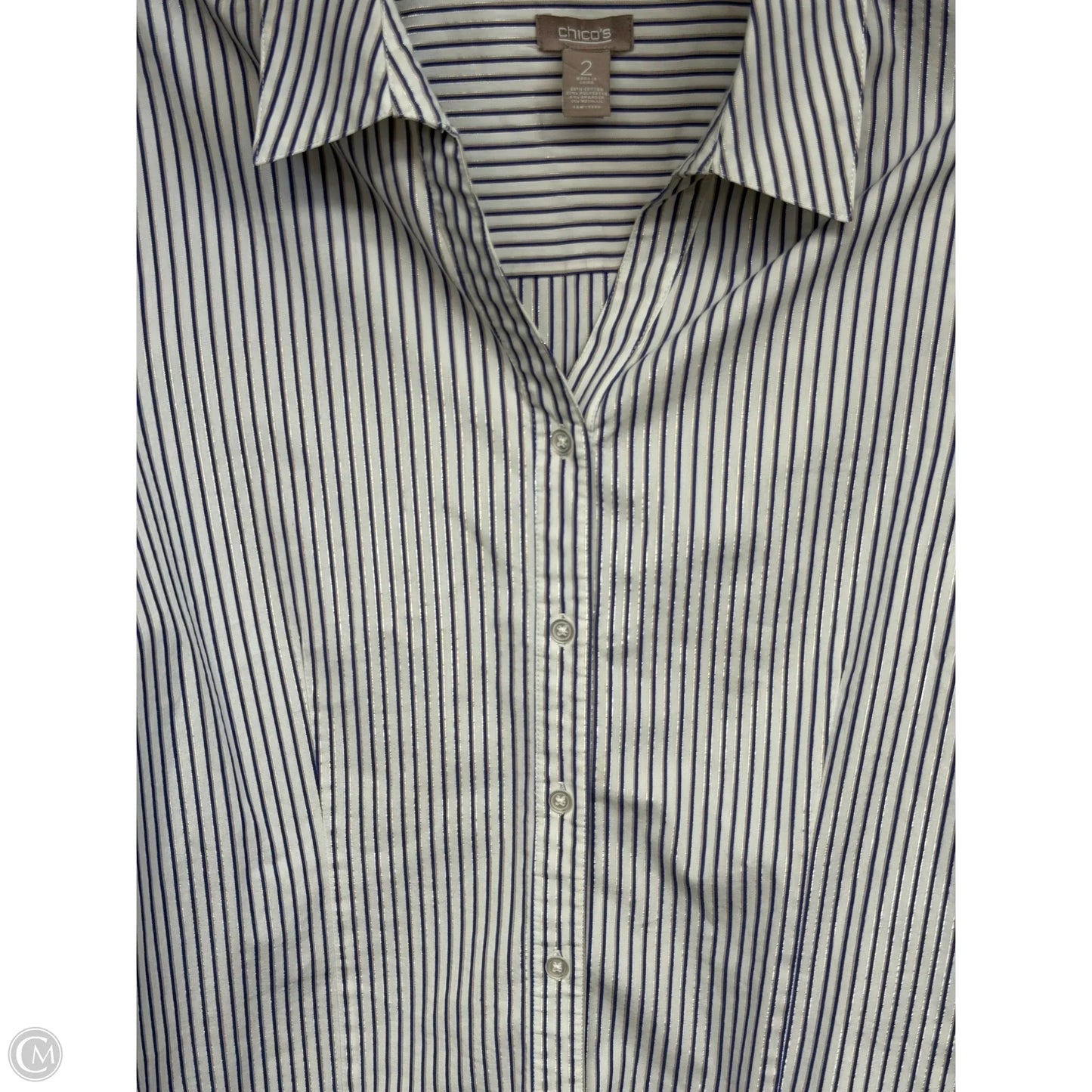 Top Long Sleeve By Chicos In Blue & White, Size: L