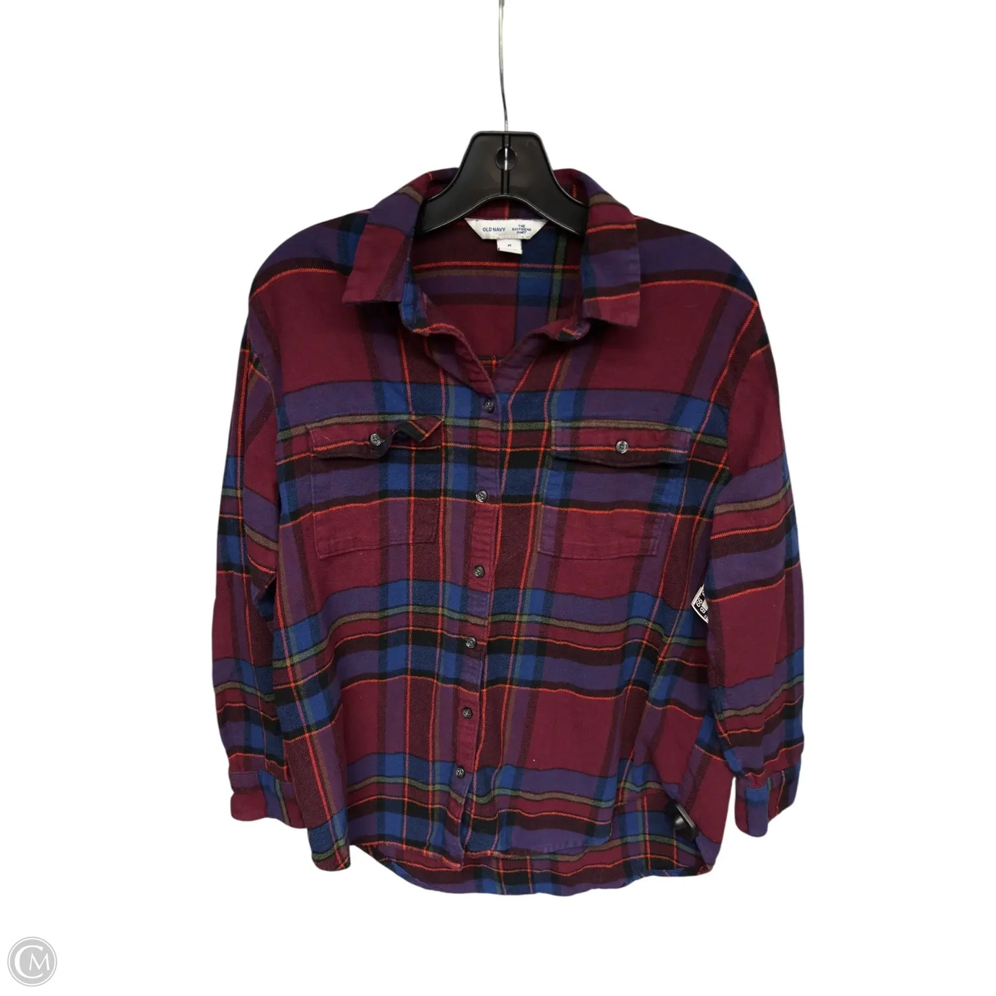 Top Long Sleeve By Old Navy In Plaid Pattern, Size: M