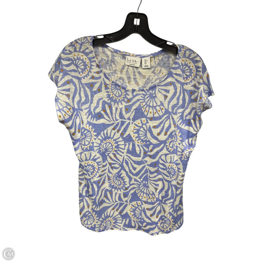 Top Short Sleeve By Nicole Miller In Blue & White, Size: L