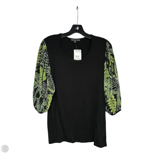 Top Short Sleeve By Kim & Cami In Black & Green, Size: L