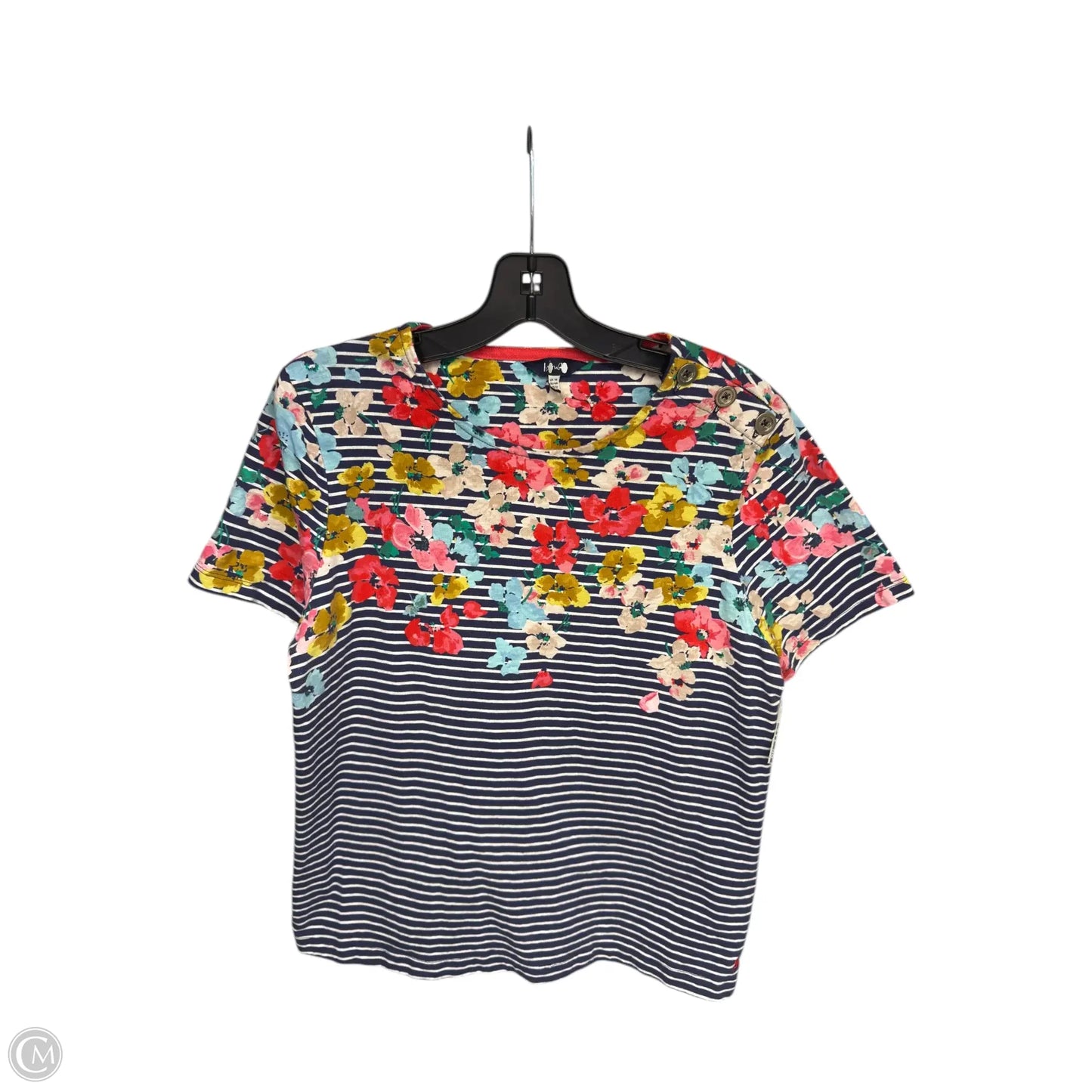 Top Short Sleeve By Joules In Blue & White, Size: 12