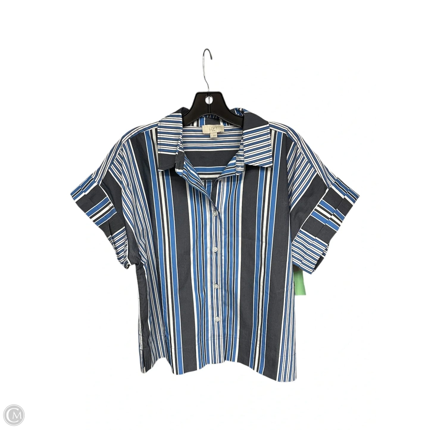 Top Short Sleeve By Loft In Blue & White, Size: L