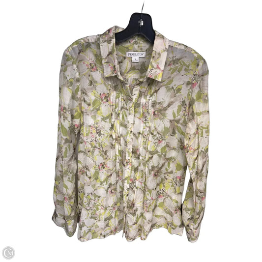 Top Long Sleeve By Pendleton In Green & White, Size: 8