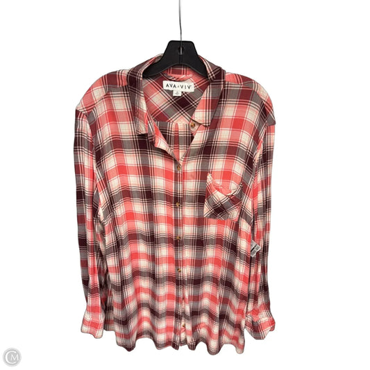 Top Long Sleeve By Ava & Viv In Plaid Pattern, Size: 3x
