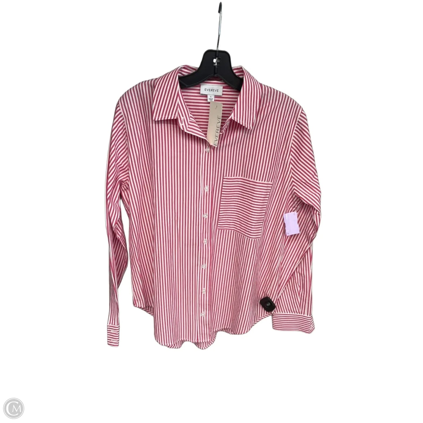 Top Long Sleeve By Evereve In Pink & White, Size: S