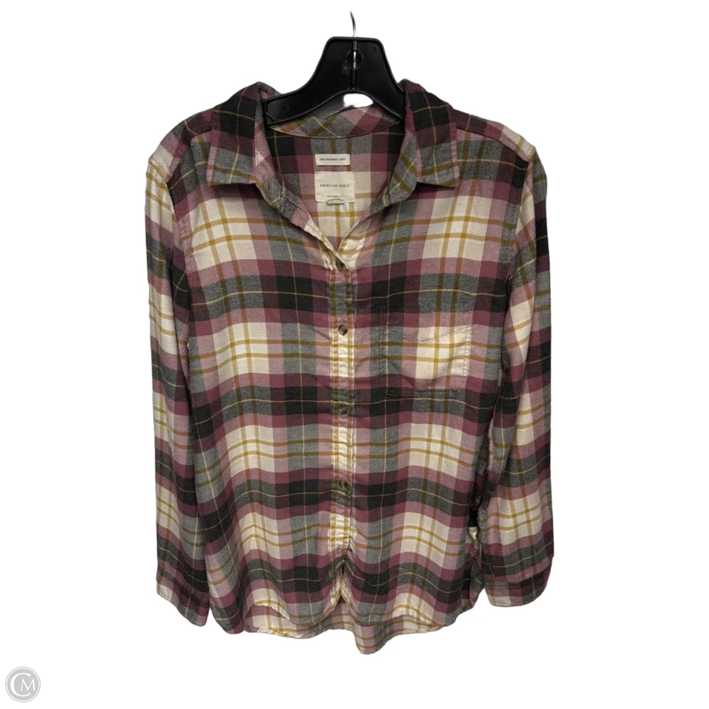 Top Long Sleeve By American Eagle In Purple & Tan, Size: M
