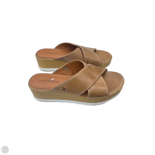 Sandals Heels Platform By Lucky Brand in Tan, Size: 7.5