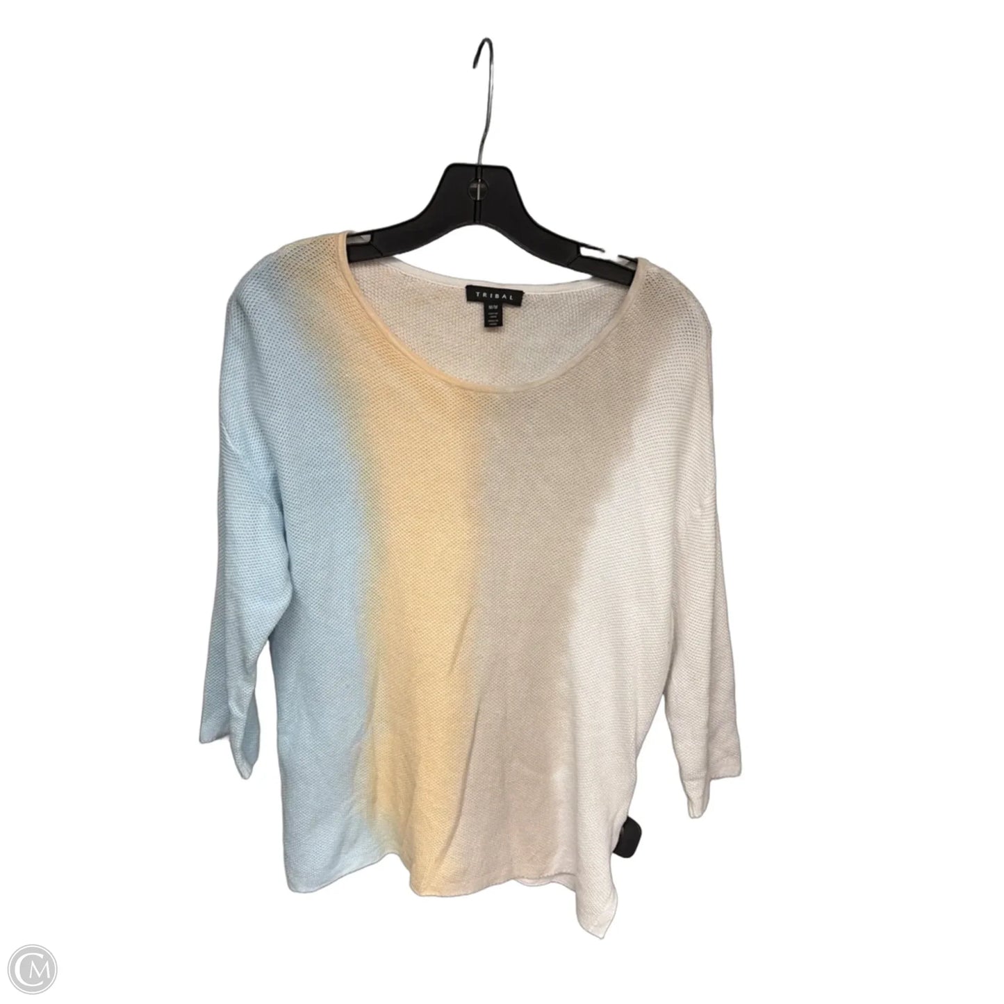 Sweater By Tribal In Blue & Cream, Size: M
