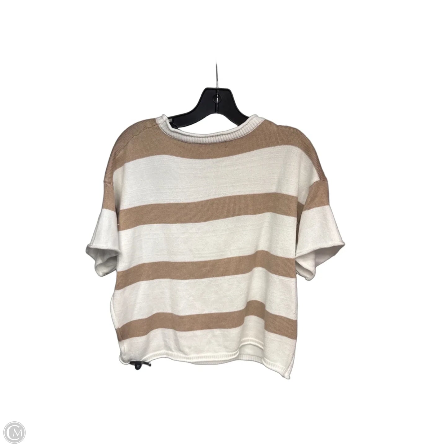 Sweater Short Sleeve By Clothes Mentor In Tan & White, Size: L