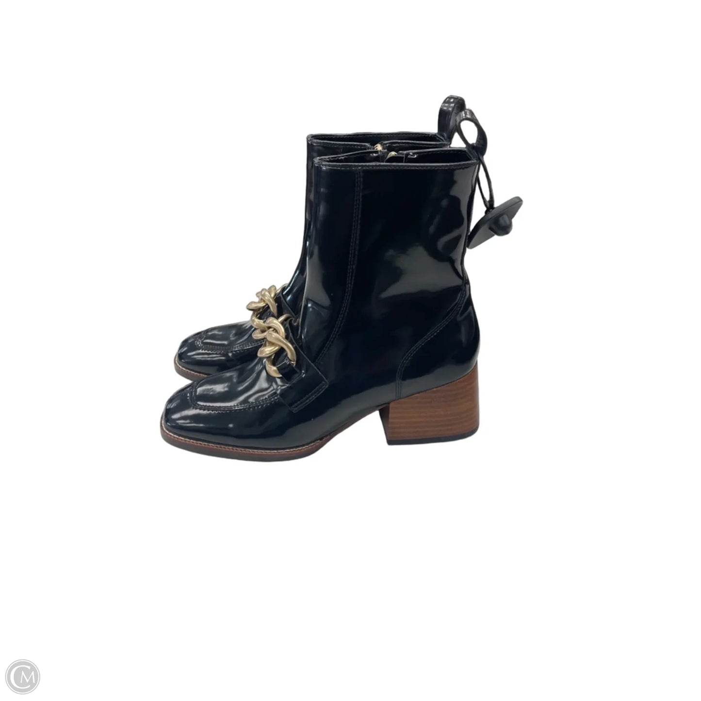 Boots Ankle Heels By Steve Madden In Black & Gold, Size: 9.5