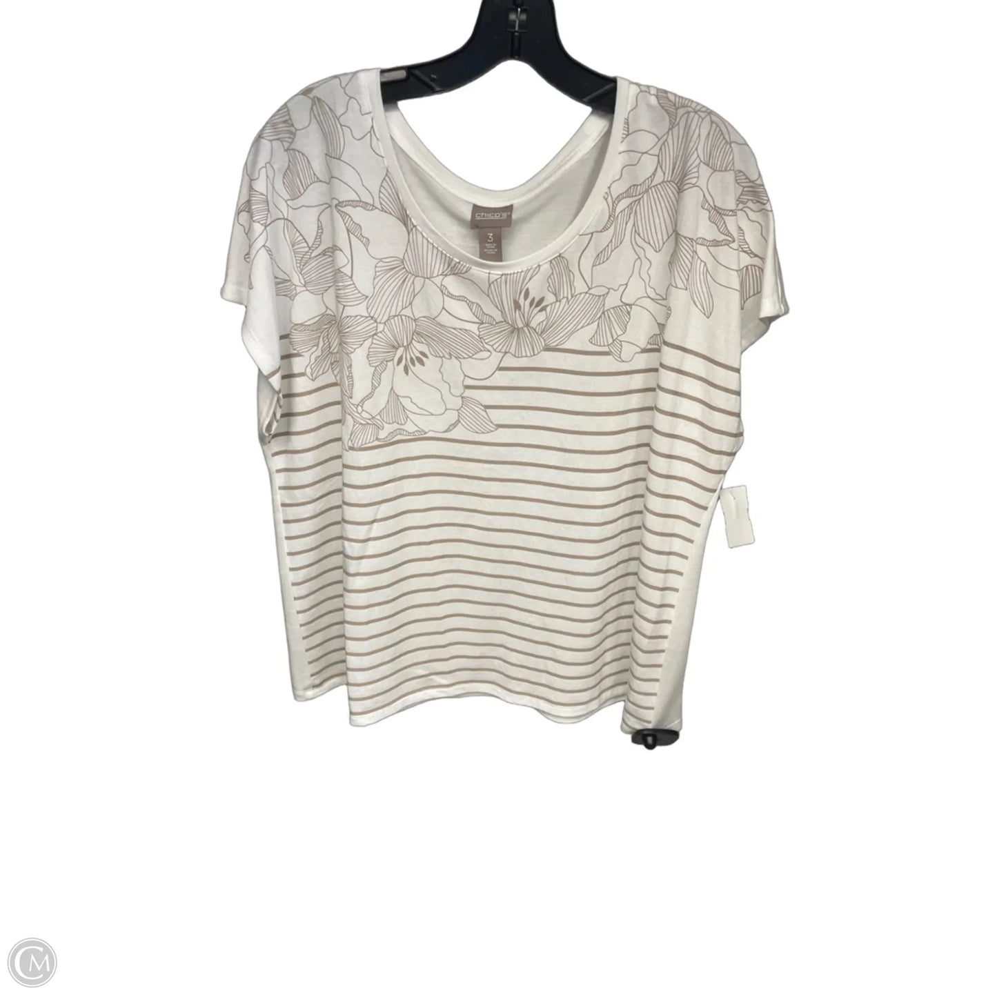 Top Short Sleeve By Chicos In Tan & White, Size: Xl