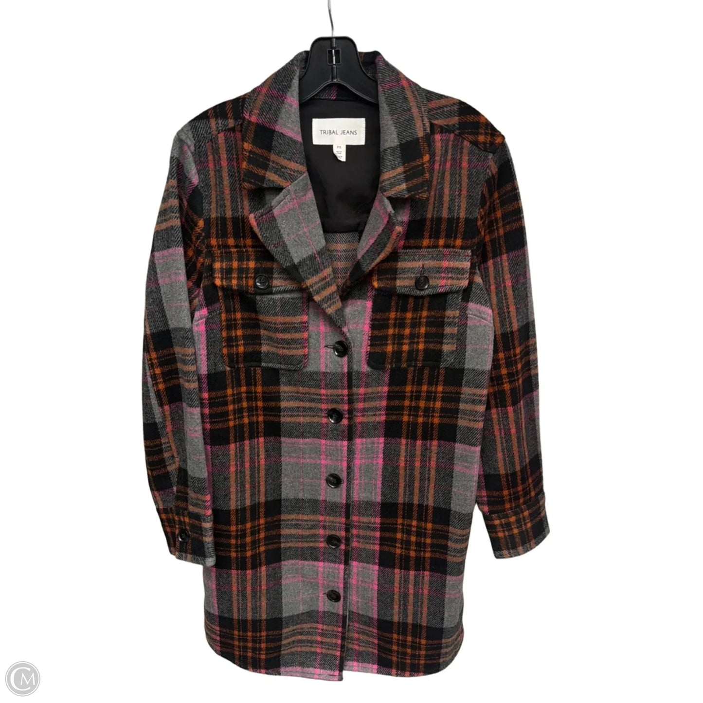 Coat Peacoat By Tribal In Plaid Pattern, Size: S