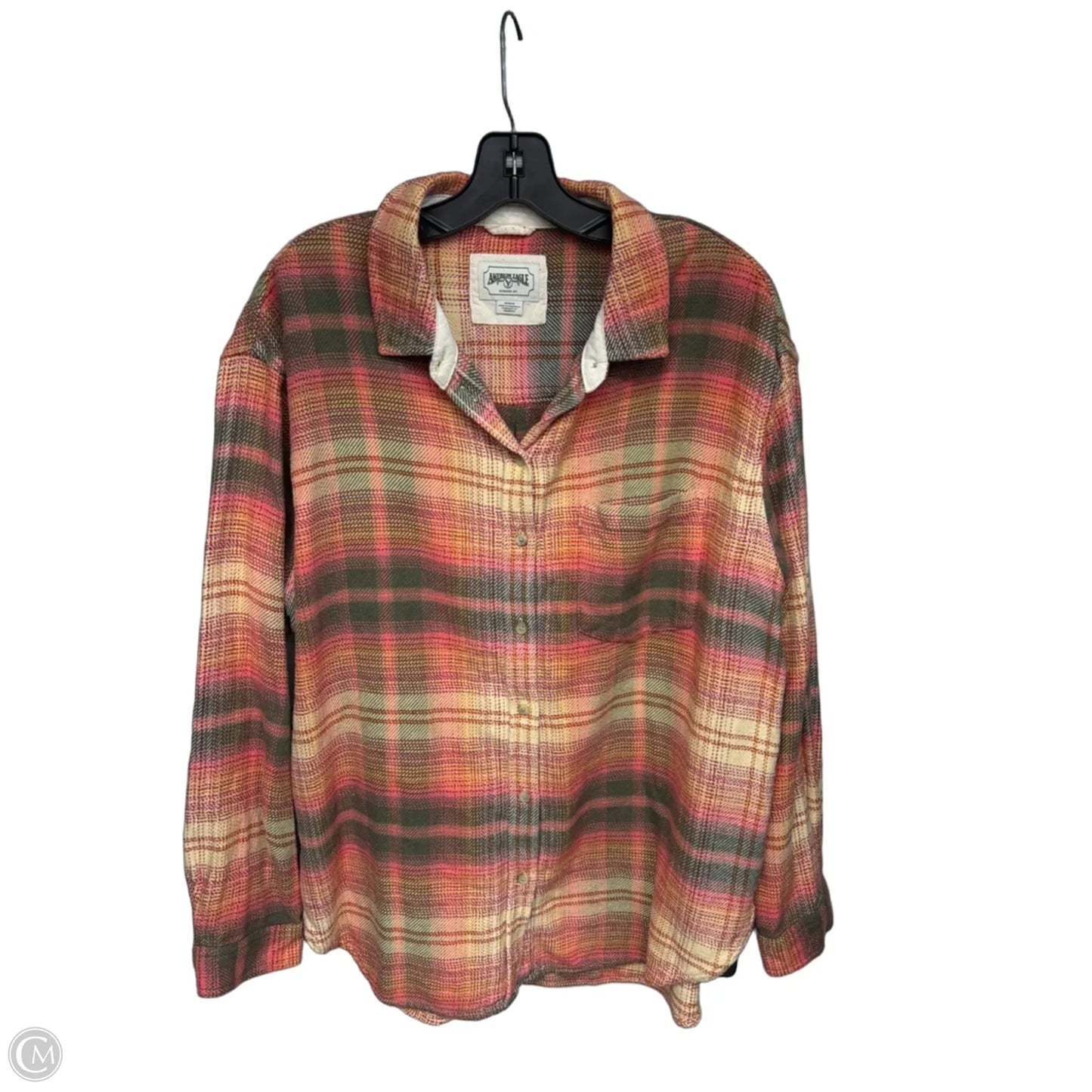Jacket Shirt By American Eagle In Plaid Pattern, Size: M