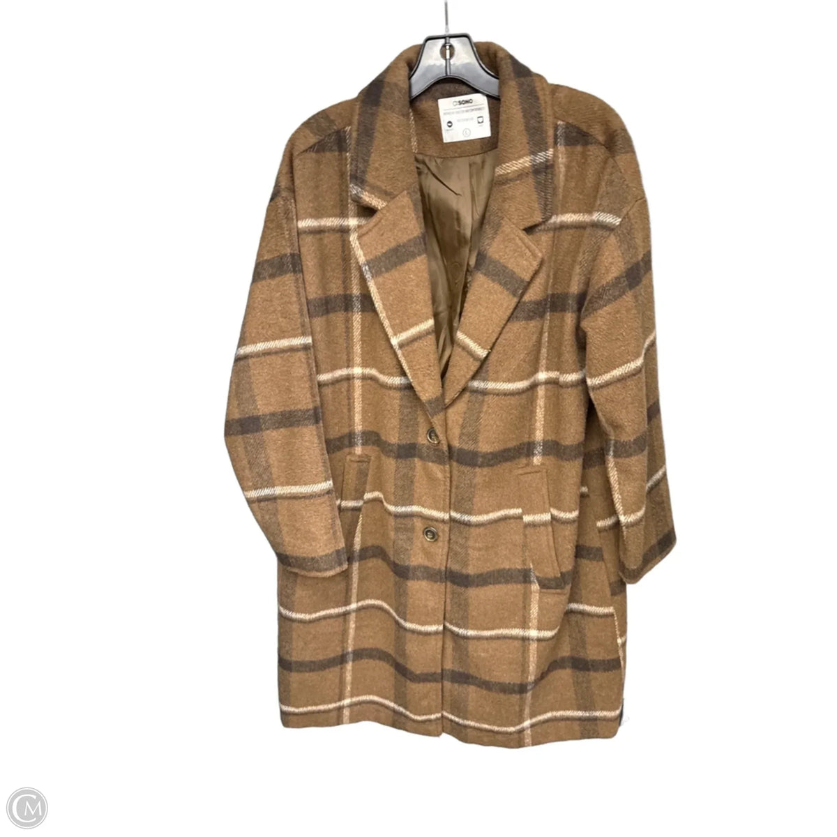 Coat Trench Coat By Ci Sono In Plaid Pattern, Size: L