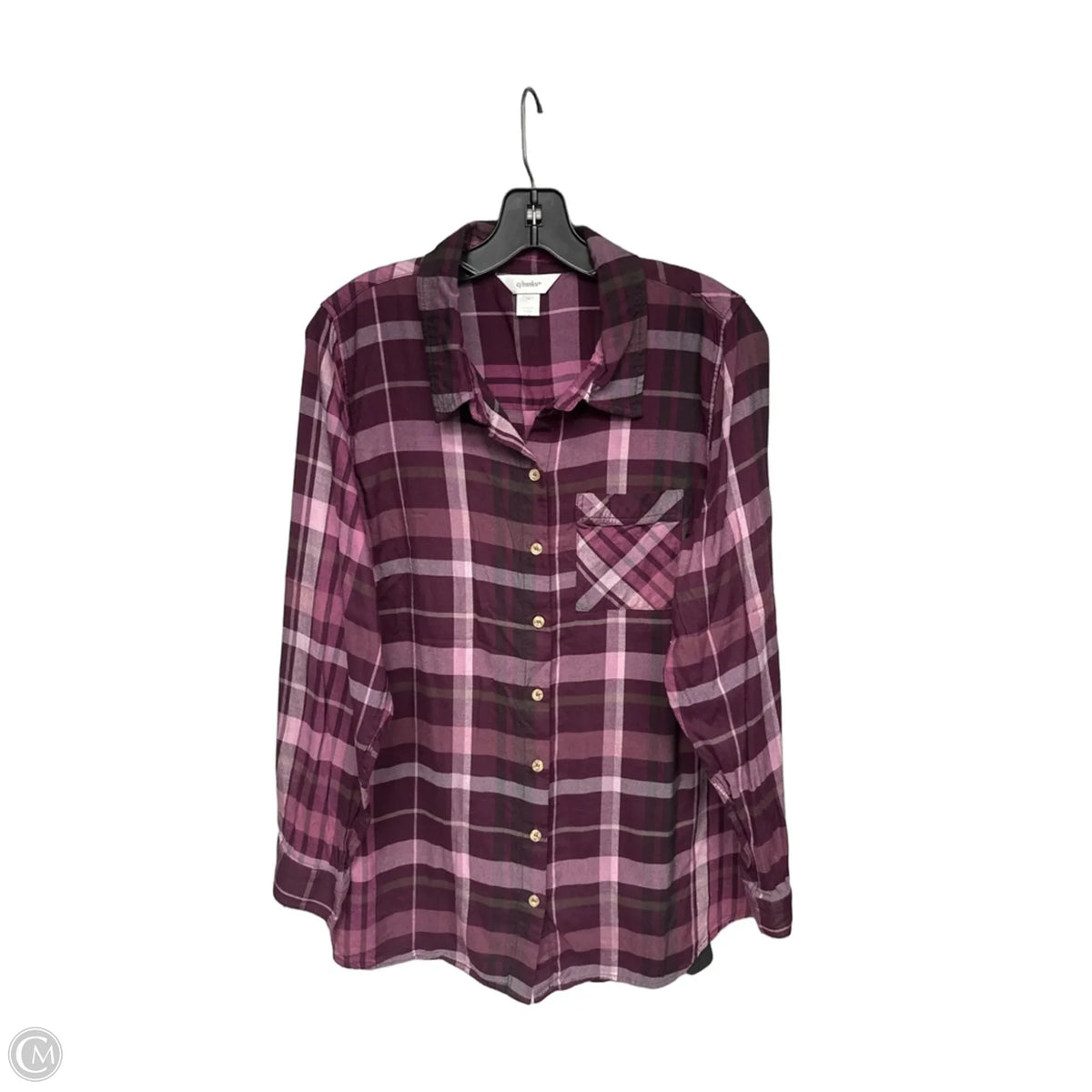 Top Long Sleeve By Cj Banks In Plaid Pattern, Size: 1x