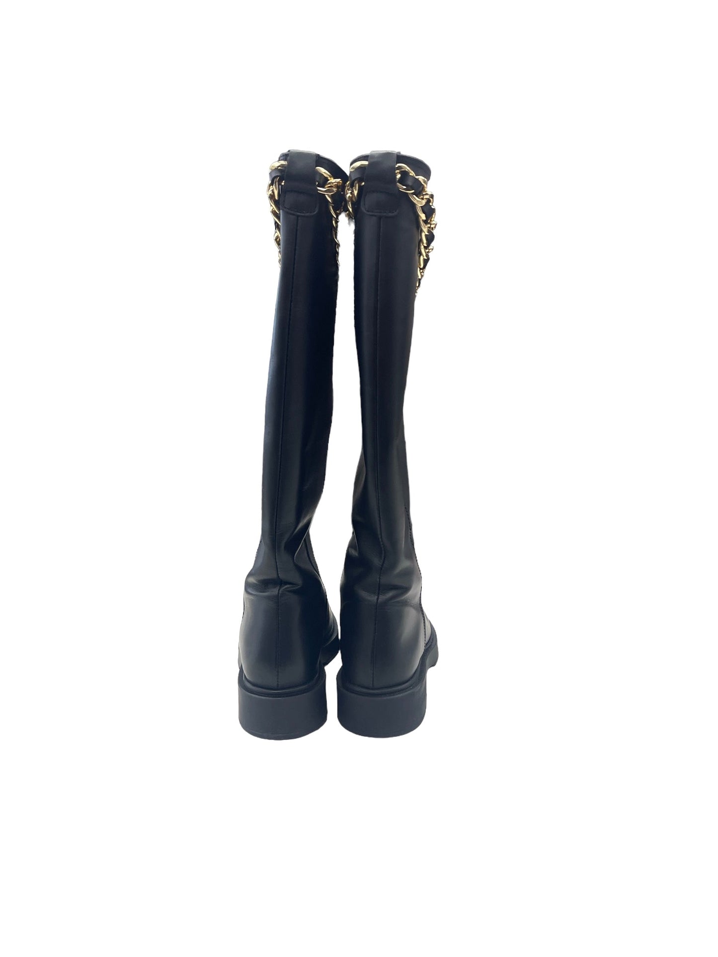 Black & Gold Boots Knee Flats ALOHAS, Size 7.5