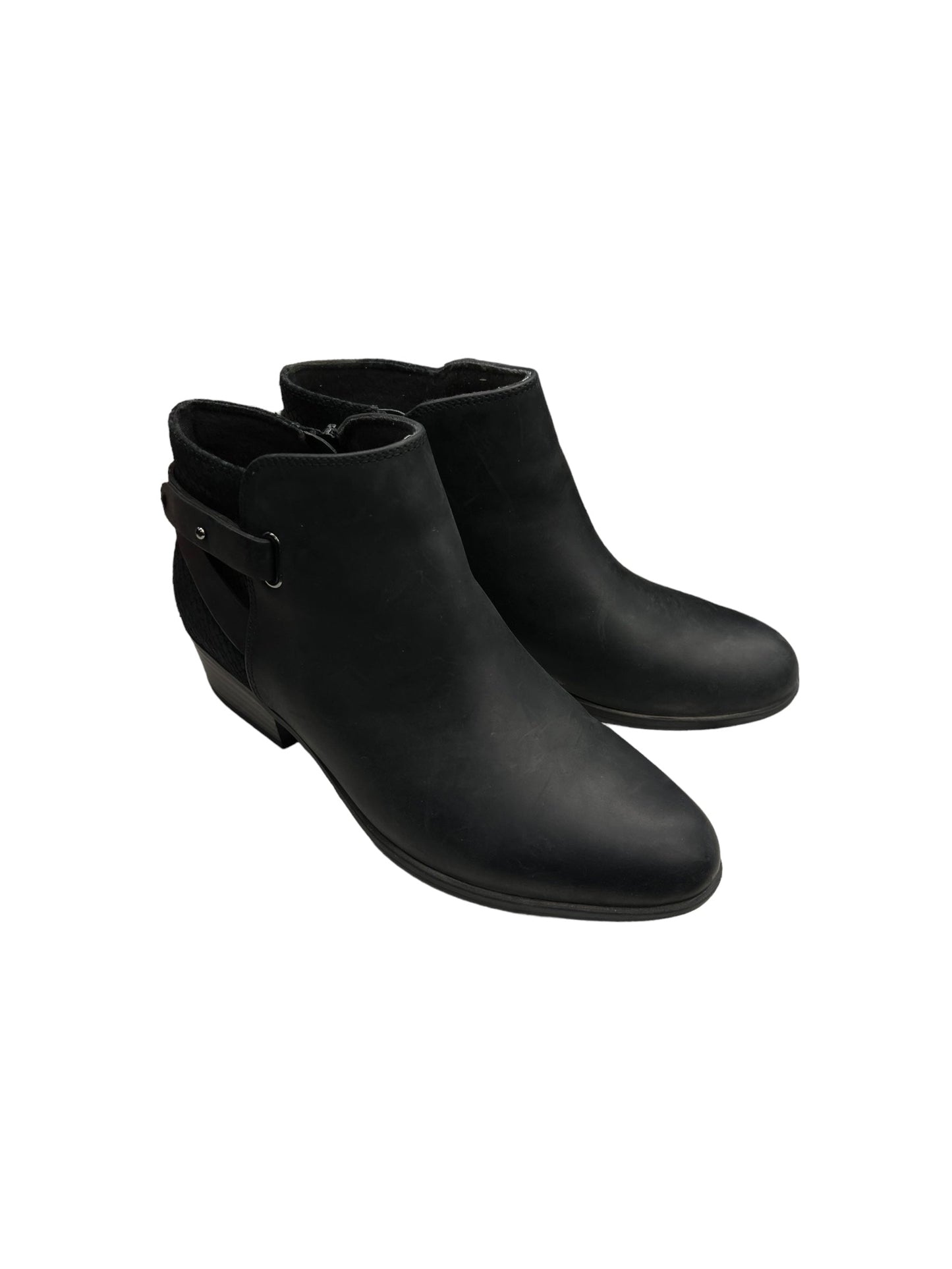 Black Boots Ankle Heels Clarks, Size 9