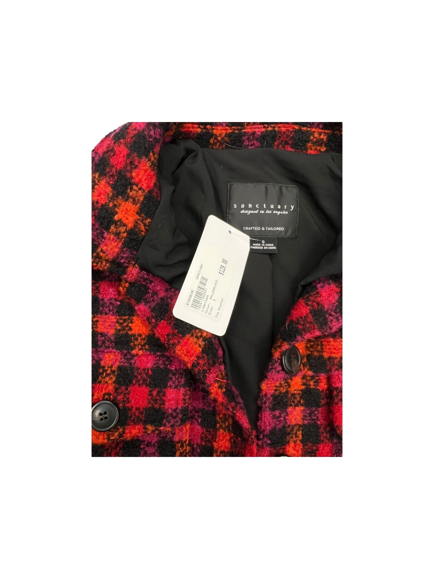 Coat Peacoat By Sanctuary In Plaid Pattern, Size: S